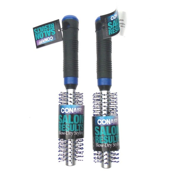 Conair Salon Results Set 2 Brushes Small Blue Blow Dry Styling Round Rubber Grip - Picture 1 of 2